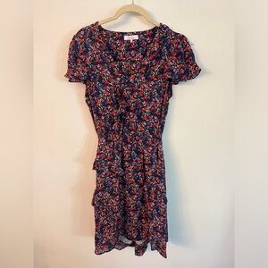 Parker Womens Silk Floral Short Sleeve Ruffled Dress - Size XS